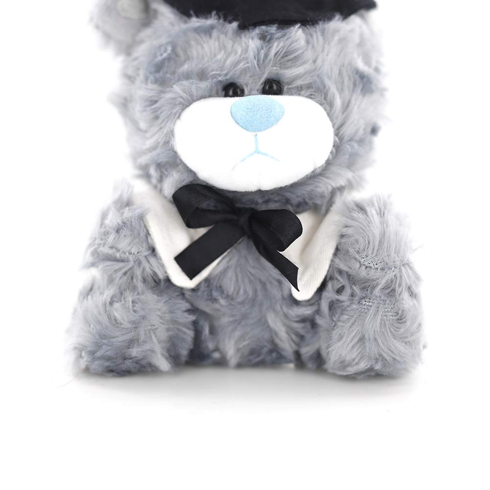 Plushland Stuffed Qbeba Pilgrim Bear - with Cute Hat and Collar - Plush Stuffed Toy for Kids on Thanksgiving Day - 6 Inches - Gray