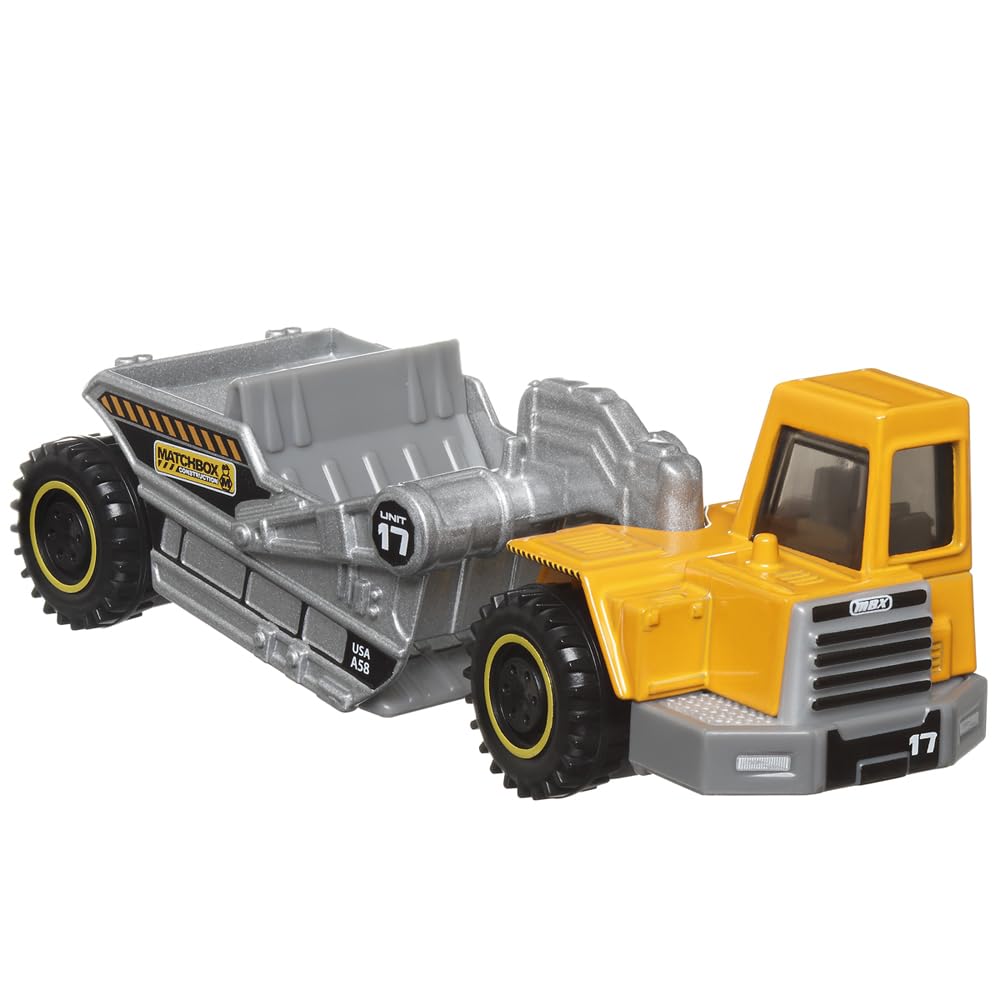 Matchbox Working Rigs Die-Cast Vehicle - MBX Road Scraper Construction Truck ~ Yellow and Gray ~ 70th Anniversary Series