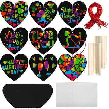 JOYIN 24 Packs Valentines Day Cards with Scratch Heart Paper, Magic Color Heart Rainbow Scratch Cards for Kids Crafts and Art Classroom Exchange