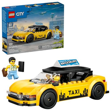 LEGO City Yellow Taxi Car Building Toy for Kids - Pretend Play Set for Boys & Girls, Ages 5+ - Toy Car W/Taxi Driver & Tourist Minifigures - Gift Idea