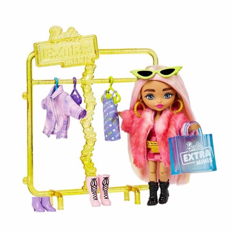 Barbie Extra Minis Doll & Fashion Playset with 15+ Pieces, Boutique with Small Doll, Clothes & Accessories Including Gummy Bear Keychain