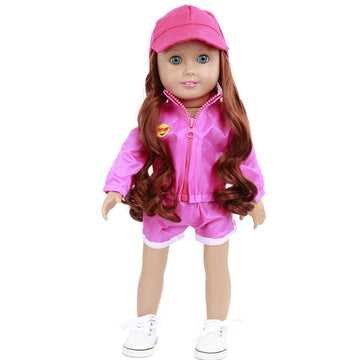 Wig Cap with Colorful Hats and Attached Hair - Fits 14-Inch and Up Dolls, Stylish Doll Accessory (Pink/Brunette)
