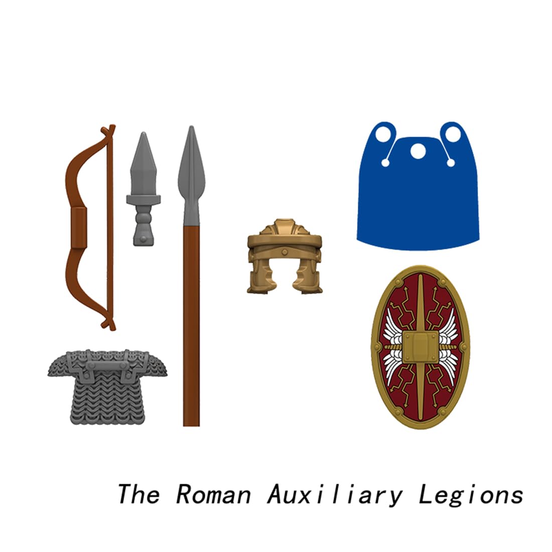 GoAssemb Medieval Roman Weapons Accessories Building Blocks Set Including Armors Spear Helmet Shield Bow, Designed for Mini Figures, MOC Bricks Parts
