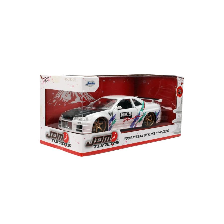 Jada Toys JDM Tuners 1:24 Die-Cast 2002 Nissan Skyline GT-R (R34), Opening Doors, Detailed Interior, Rubber Tires, Collectible for Ages 8+(Glossy