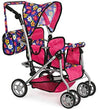 Twin Doll Stroller with Diaper Bag and Swivel Wheels & Adjustable Handle - Pink & Polka Dot Design (Flower)