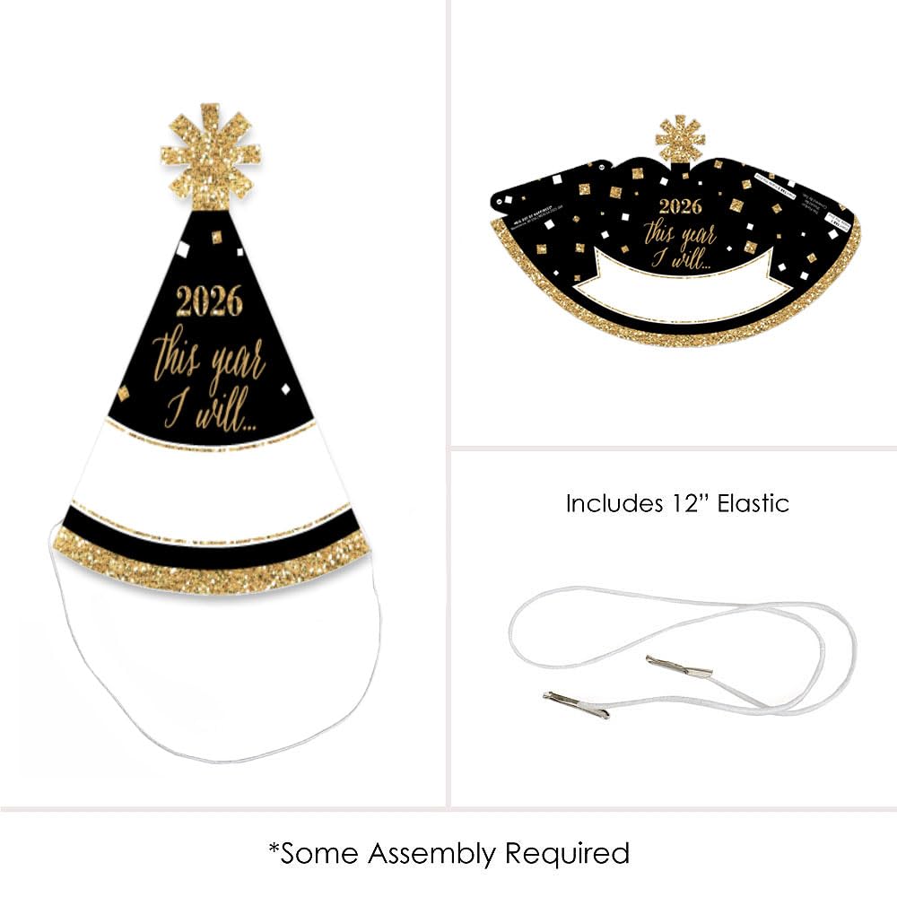 Big Dot of Happiness New Year's Eve - Gold - Mini Cone 2026 New Years Eve Party Hats - Small Little Party Hats - Set of 8