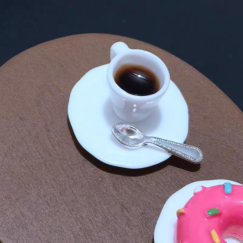 1:12 Scale Miniature Coffee Cup with Spoon - Dollhouse Scene Accessory for DIY Summer Table Setting, Desktop Display, Realistic Resin Mug Prop