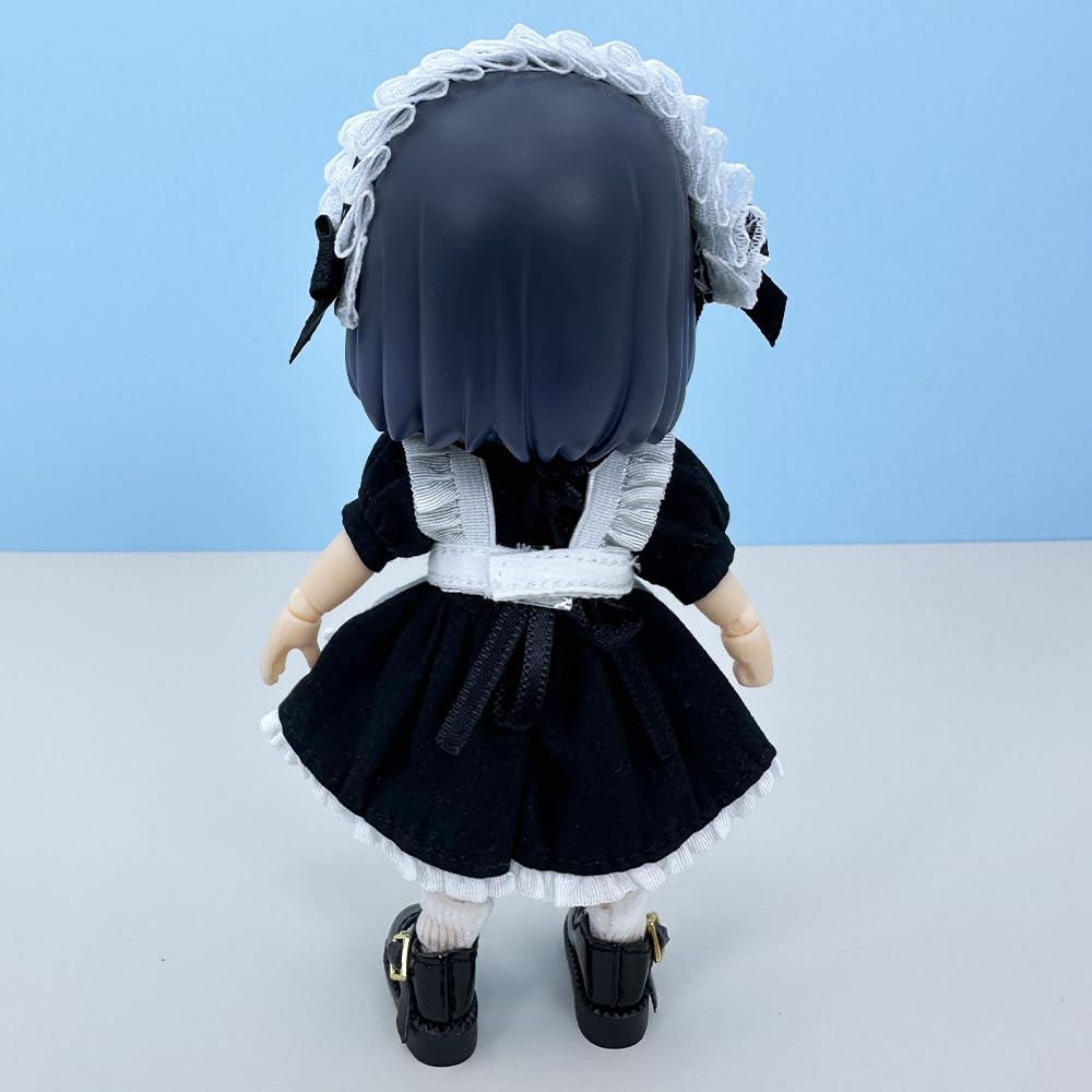 niannyyhouse 1/12 BJD Doll Clothes Headwear Dress Apron Shoes Socks Maid Outfit OB11 4.3in Action Figures Doll Dressup (Black)