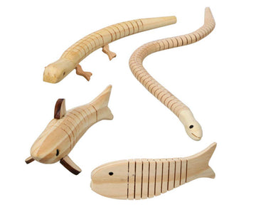Crafters Square Wooden Wiggle Animals to Paint and Play: Snake, Salamander, Shark and Fish (4 Animals)