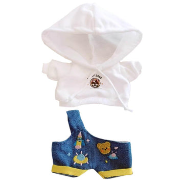 niannyyhouse White Hoodie One Shoulder Denim Strap Pants 10cm~15cm 20cm 40cm Plush Doll Outfit Dolls Dress Up Accessories (White 10cm~15cm)