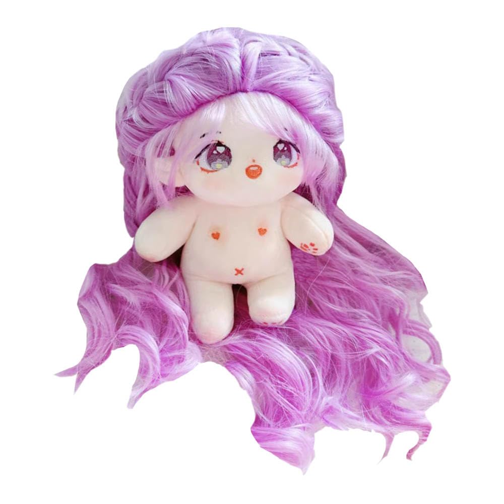 niannyyhouse 20cm Plush Doll Purple Wave Roll Hair Girl Humanoid Stuffed Body Wearable Clothing Dress Up Gifts (3-with Skeleton)