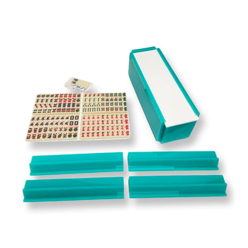 Ready Covers Lucite Mahjong Premium Set - Tiles, Holders, and Storage Acrylic Box Included (Turqouise w White Cover)
