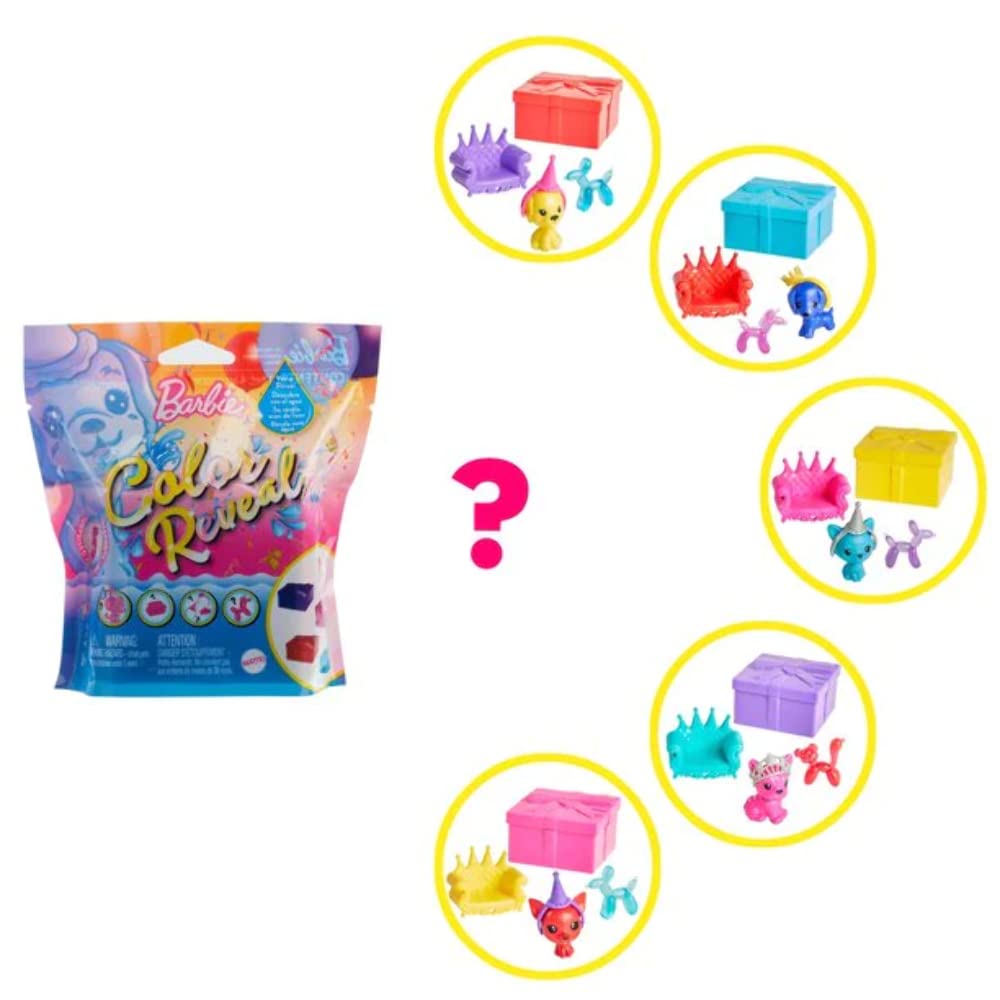 Barbie Color Reveal Pet, With Blue Metallic Coating & 5 Surprises, Party Series