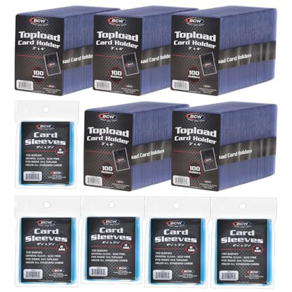 BCW Card Sleeves and Toploaders for Card Combo - 500 Count | Premium Top Loaders and Acid-Free Penny Sleeves | Great for Football, Magic: The