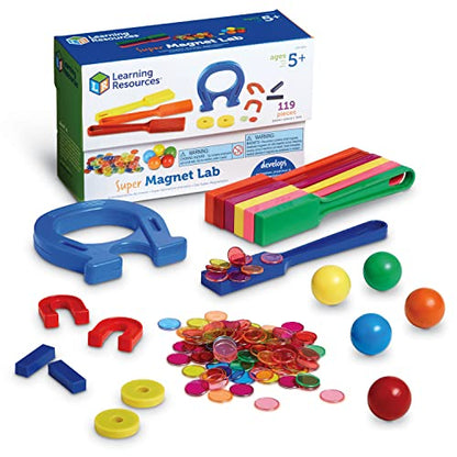 Learning Resources Super Magnet Lab Kit - 119 Pieces, Ages 5+, STEM ,Toys for Kindergartner, Science Learning Activities for Kids,Back to School
