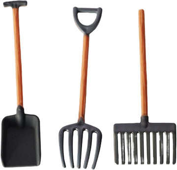 3Pcs/Set Dollhouse Miniatures, 1/12 Scale Miniature Dollhouse Farm Tool Accessories, Plastic Mini Farm Tool Shovel Rake for Micro-Landscape Scene