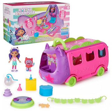DreamWorks GABBY'S Dollhouse Celebration Party Bus, Transforming Playset with Gabby & DJ Catnip Toy Figures & Dollhouse Accessories, Kids Toys