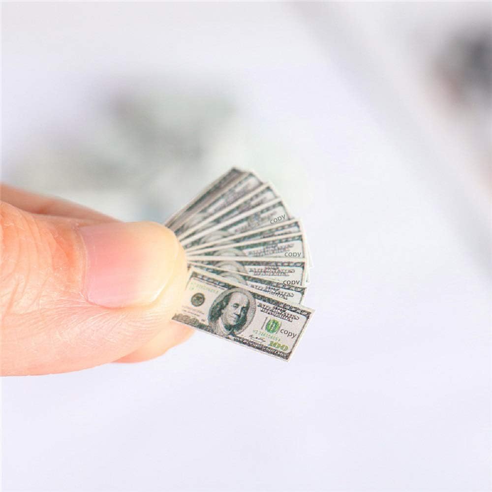 1:12 Dollhouse Miniature Scene Model Mini 200 Pieces Dollar Bills Set (Multicolored)