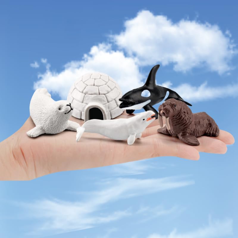 XIZHI 10 Mini Arctic Animals Figurines - Realistic PVC Bear, Seal, Reindeer, Wolf, Rabbit, Arctic Fox, Igloo Decor for Kids' Parties
