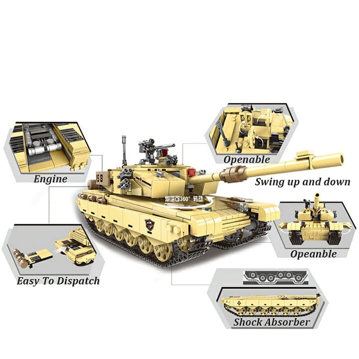 General Jim's Type 99 Main Battle Tank Building Block Alternative Bricks Set, 1,340 Pieces - Realistic Design with Rotating Turret, Moving Cannon,