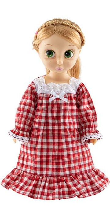 Girl and Doll Matching Nightgown, 16"-18" Dolls Clothes, Red Plaid Vintage Dress for Doll