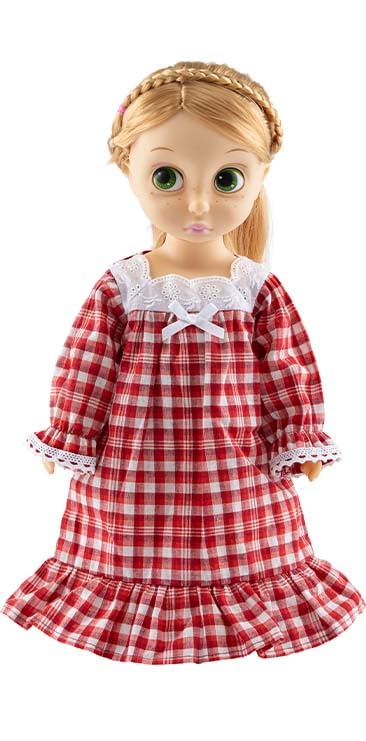 Girl and Doll Matching Nightgown, 16"-18" Dolls Clothes, Red Plaid Vintage Dress for Doll