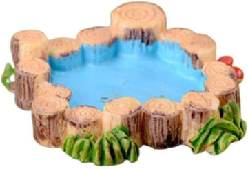 Mini Wooden Pile and Blue Resin Pool for Dollhouse Gardens, Vintage Water Scene Decor for Fairy Gardens, Bonsai Displays, Dioramas and Micro