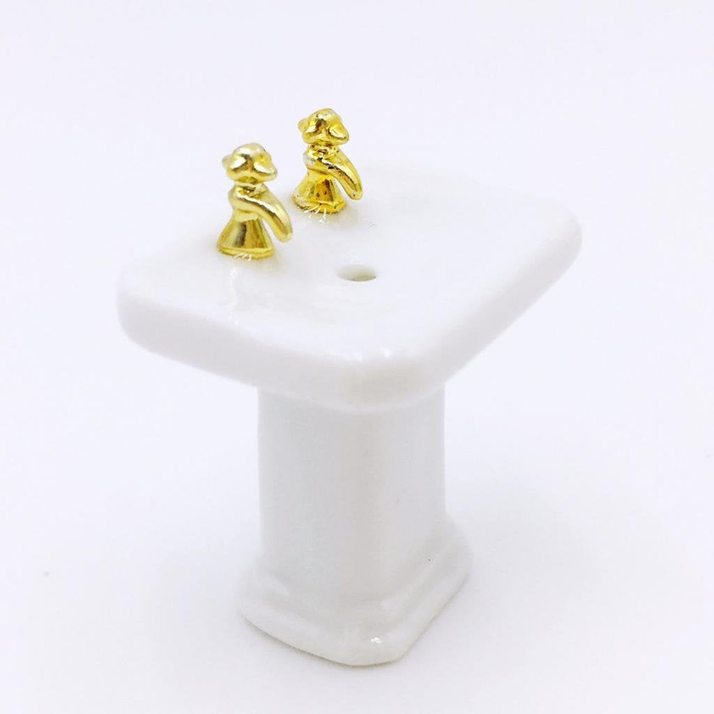 Jili Online 3PCS/Set 1/24 Dollhouse Miniature Decor Porcelain Bathroom Furniture - White