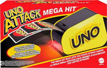 Mattel Games UNO Attack Mega Hit Card Game with Random-Action Launcher with Lights & Sounds & 112 Cards, Kid, Teen & Adult Game Night Gift Ages 7