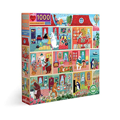eeBoo: Piece and Love Koala House Party 1000 Piece Square Adult Jigsaw Puzzle, Puzzle for Adults and Families, Glossy, Sturdy Pieces and Minimal