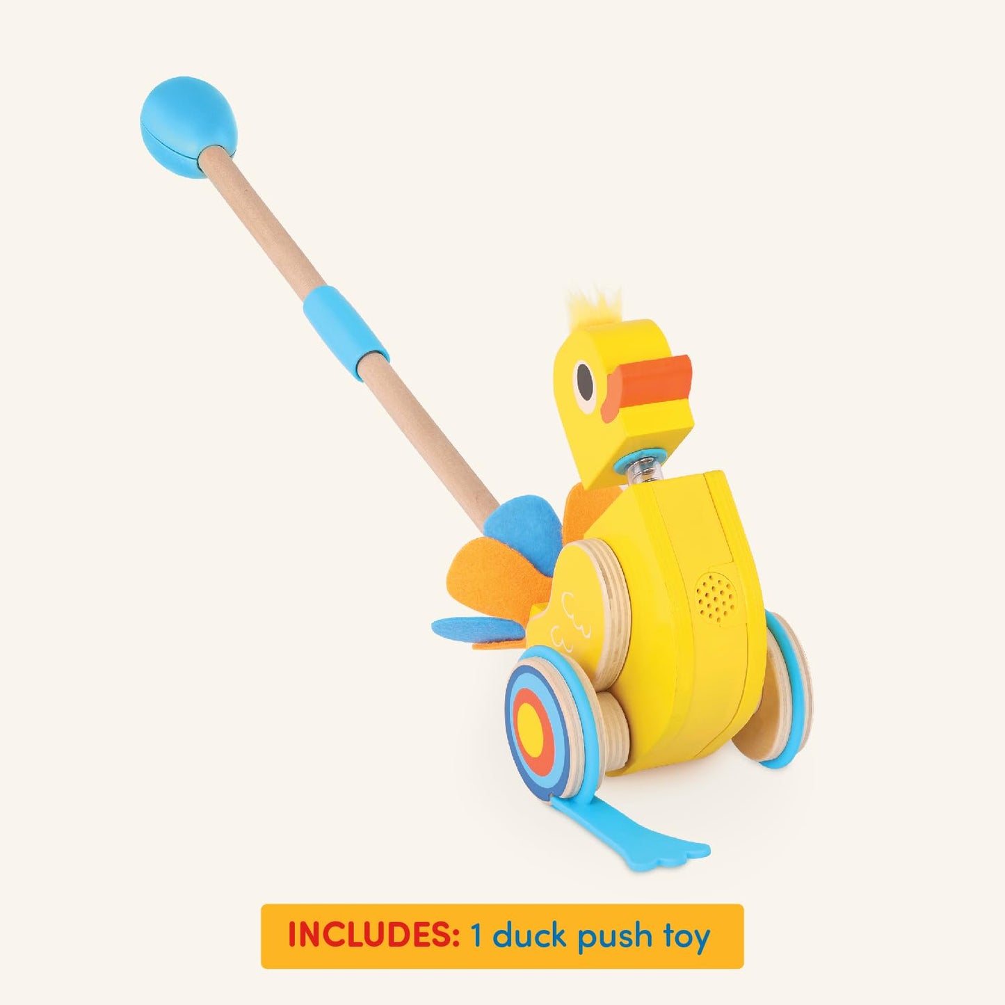 Battat - Waddling Push Toy - Wooden Duck - Walks & Flaps - Silly Sounds & Bobble Head - 12+ Months - Quack & Go Duck
