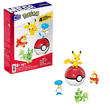 MEGA Pokemon Action Figure Building Toys for Kids, The 79-Piece Paldea Region Team, Pikachu Fuecoco Sprigatito and Quaxly, and 1 Pokemon Ball, HPX92