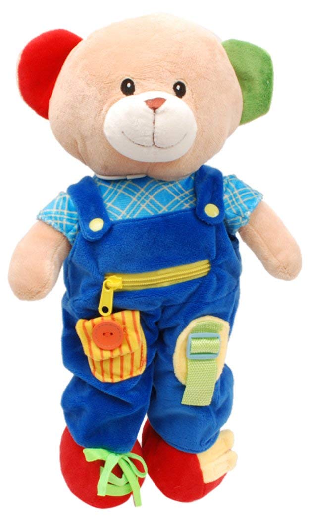 Linzy Plush 16" Educational Teddy Bear, Adorable Plush Bear Comes with clad,a Removable Outfit Packed with Closures-Perfect for Testing a Little One's