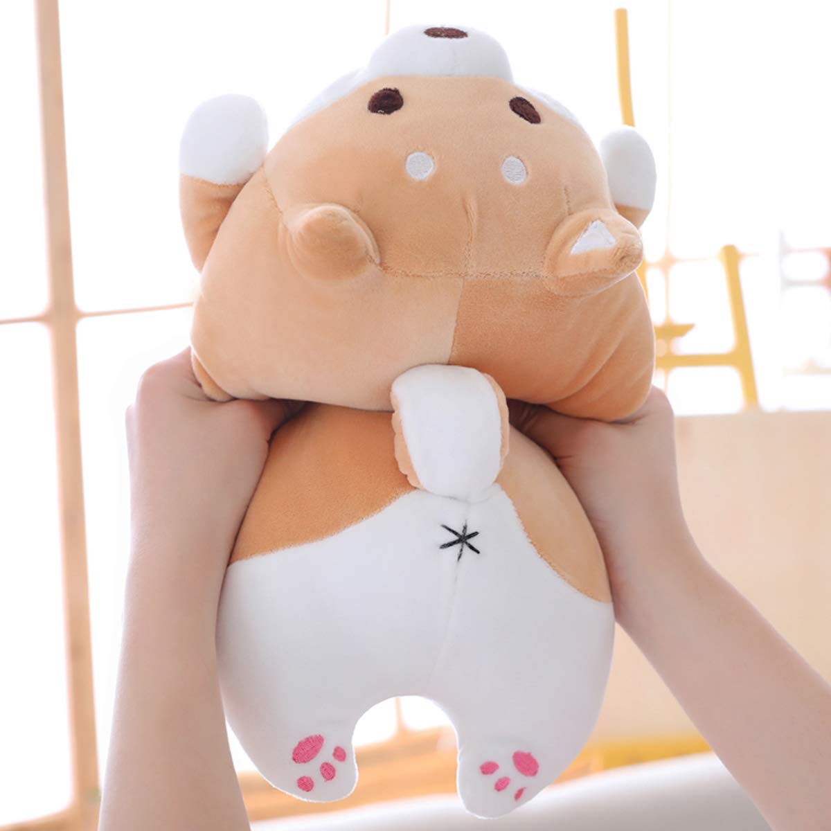 Shiba Inu Dog Plush Pillow, Cute Soft Corgi Stuffed Animals Doll Toys Gifts for Valentine, Christmas, Birthday, Bed, Sofa Chair (Brown Round Eye