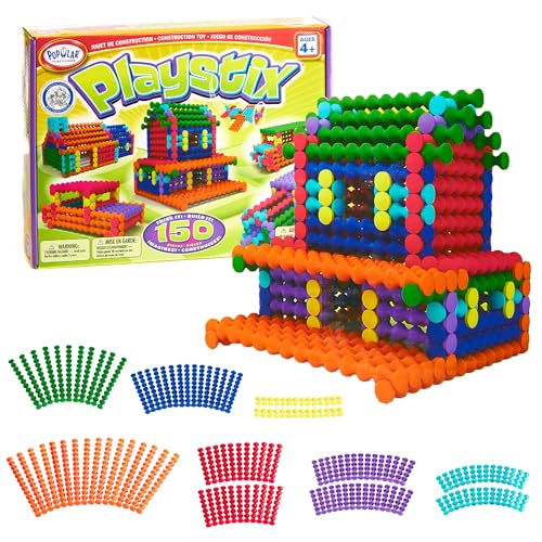 POPULAR PLAYTHINGS Playstix Construction Toy Set with Building Sticks for STEM and Classroom Use, for Kids Ages 4 and Up - 150 Piece Kit