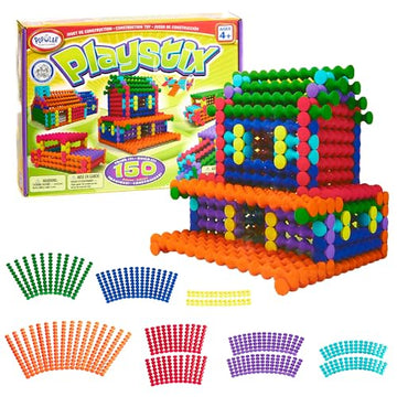 POPULAR PLAYTHINGS Playstix Construction Toy Set with Building Sticks for STEM and Classroom Use, for Kids Ages 4 and Up - 150 Piece Kit