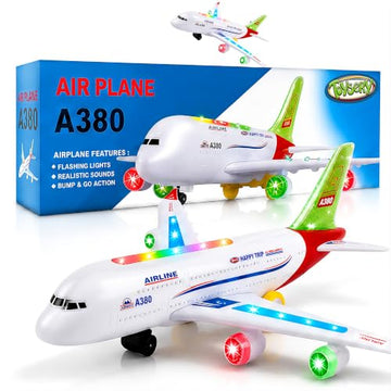 Toysery Airbus A380 Bump and Go Airplane Toy, Lights & Sounds, Ages 3-12