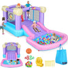 Whubefy Inflatable Pink Bounce House for Kids 2-8 with Ball Pit, 161x82x63 All-in-ONE Jump and Slide Water Park w/50 Ocean Balls, 6 Dart Target Balls