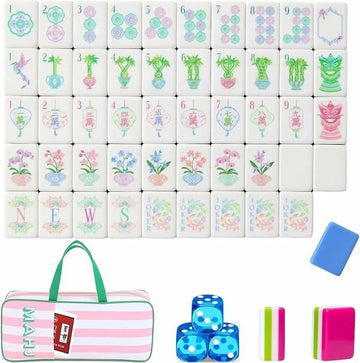 BTUASSDY Premium 4 Layer Mahjong Tiles, 160 Acrylic American Mahjong Set with Blank Mahjong Tiles, Portable Travel Mahjong Set with Exquisite Carrying