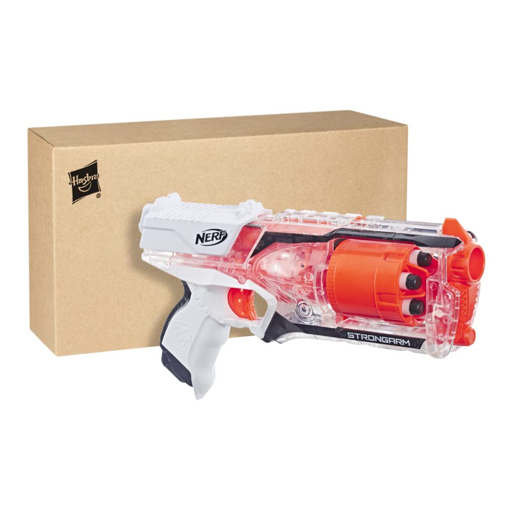 Nerf Elite Strongarm Clear Blaster, Rotating Barrel, Slam Fire, 6 Official Nerf Elite Darts, for Kids, Teens, Adults [Amazon Exclusive] - Amazon