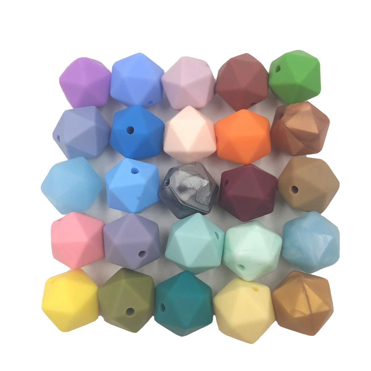Alenybeby 30pcs 17mm Silicone Polygon Pearl Beads for Pen Silicone Geometric Icosahedron Shape Beads Hexagon Bulk Bead for Keychain DIY Mom Woman