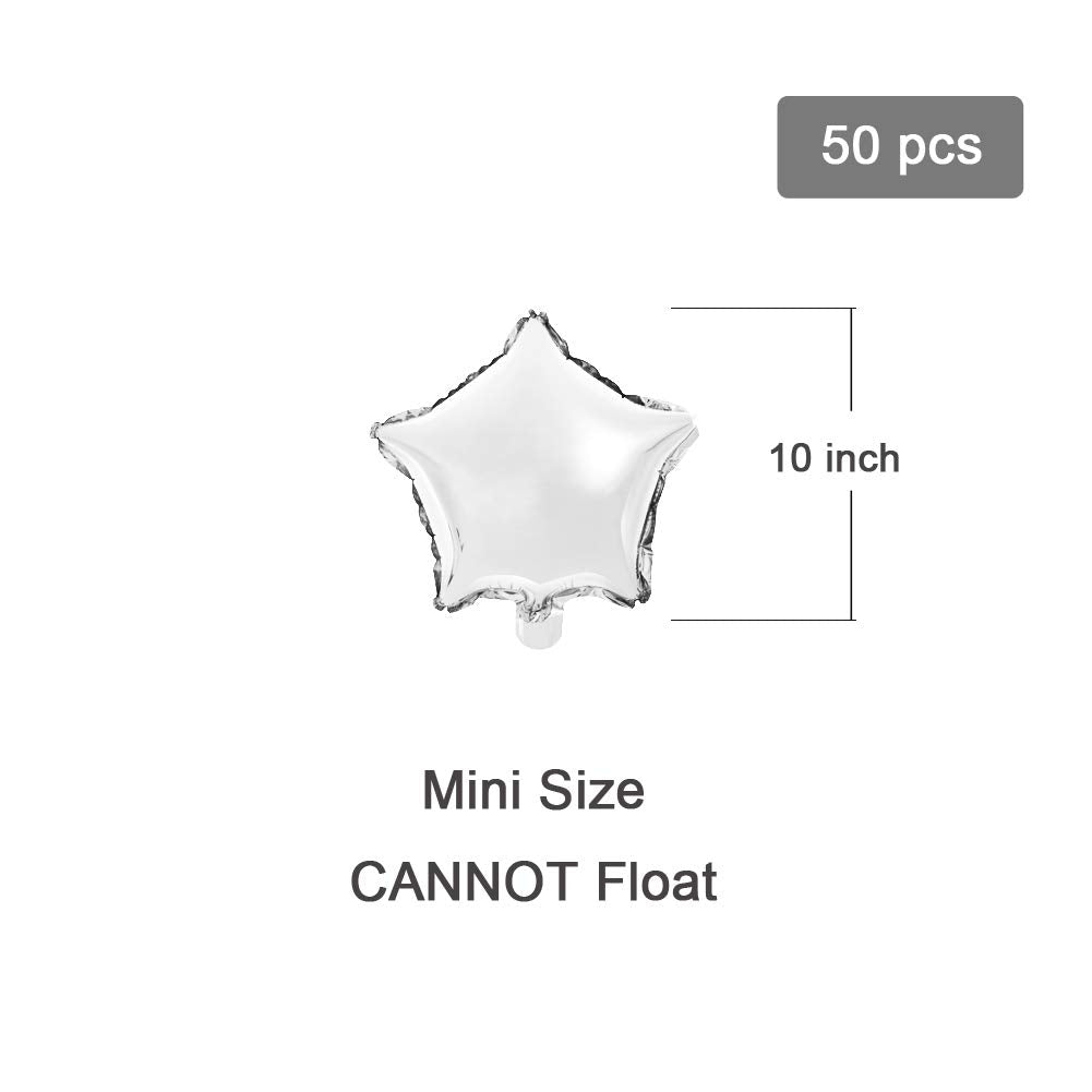MOWO Star-shaped Foil Balloons, 10" Silver, Pack of 50