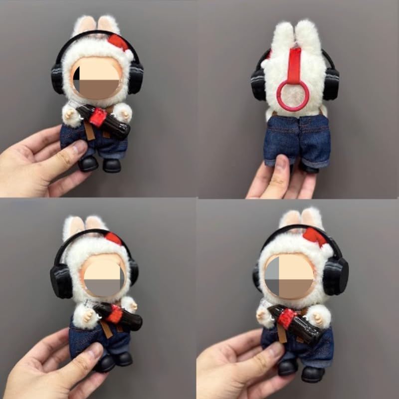 Clothes for Labubu 3-Piece Outfit Set with Headphones - Trendy for 17cm Cola Dolls,Perfect for Everyday Play & Display(NO Doll) (Black Earphones)