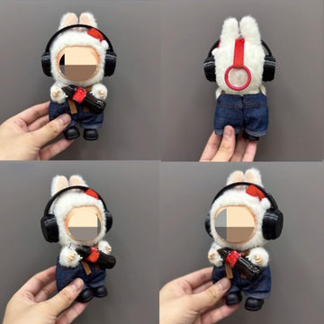 Clothes for Labubu 3-Piece Outfit Set with Headphones - Trendy for 17cm Cola Dolls,Perfect for Everyday Play & Display(NO Doll) (Black Earphones)