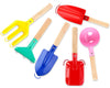 Katroiy 6 Piece Beach Sand Box Toys, Kids Gardening Tools, Made of Metal with Sturdy Wooden Handle, Safe Beach Gardening Set, Spoon, Fork, Rake