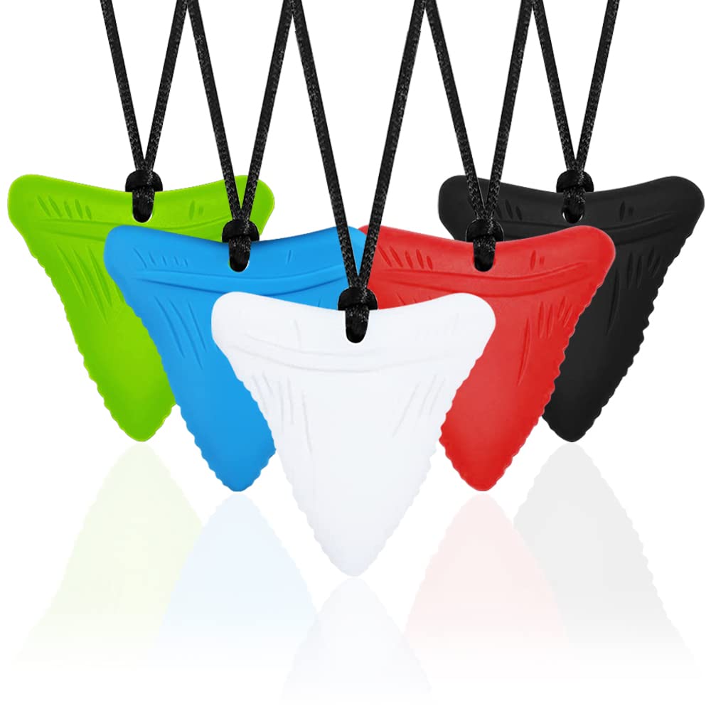 5 PCS Sensory Chew - Chewy Necklaces for Sensory Kids, Shark Tooth Necklace, Nail Biting Treatment for Kids Adults, YQZIYOU