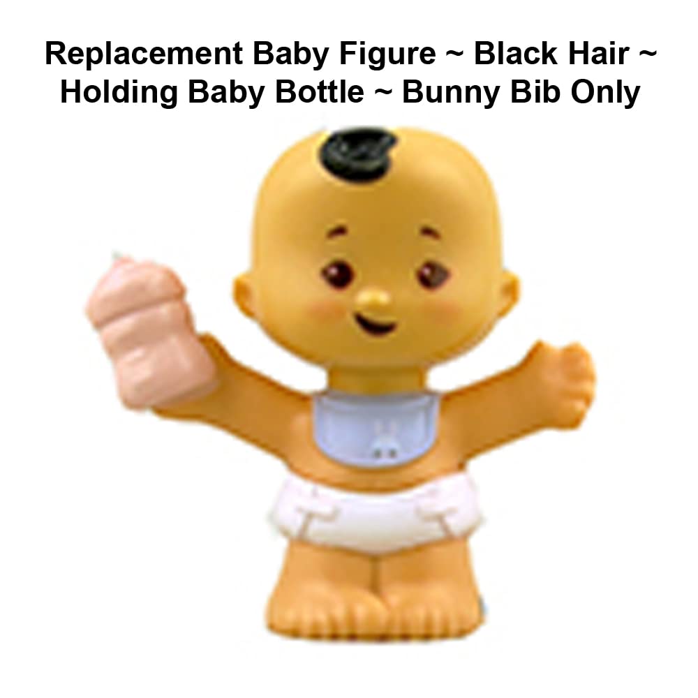 Replacement Part for Fisher-Price Little People Bundle 'n Play Playset - GKY43 ~ Replacement Baby Figure ~ Black Hair ~ Holding Baby Bottle ~ Bunny