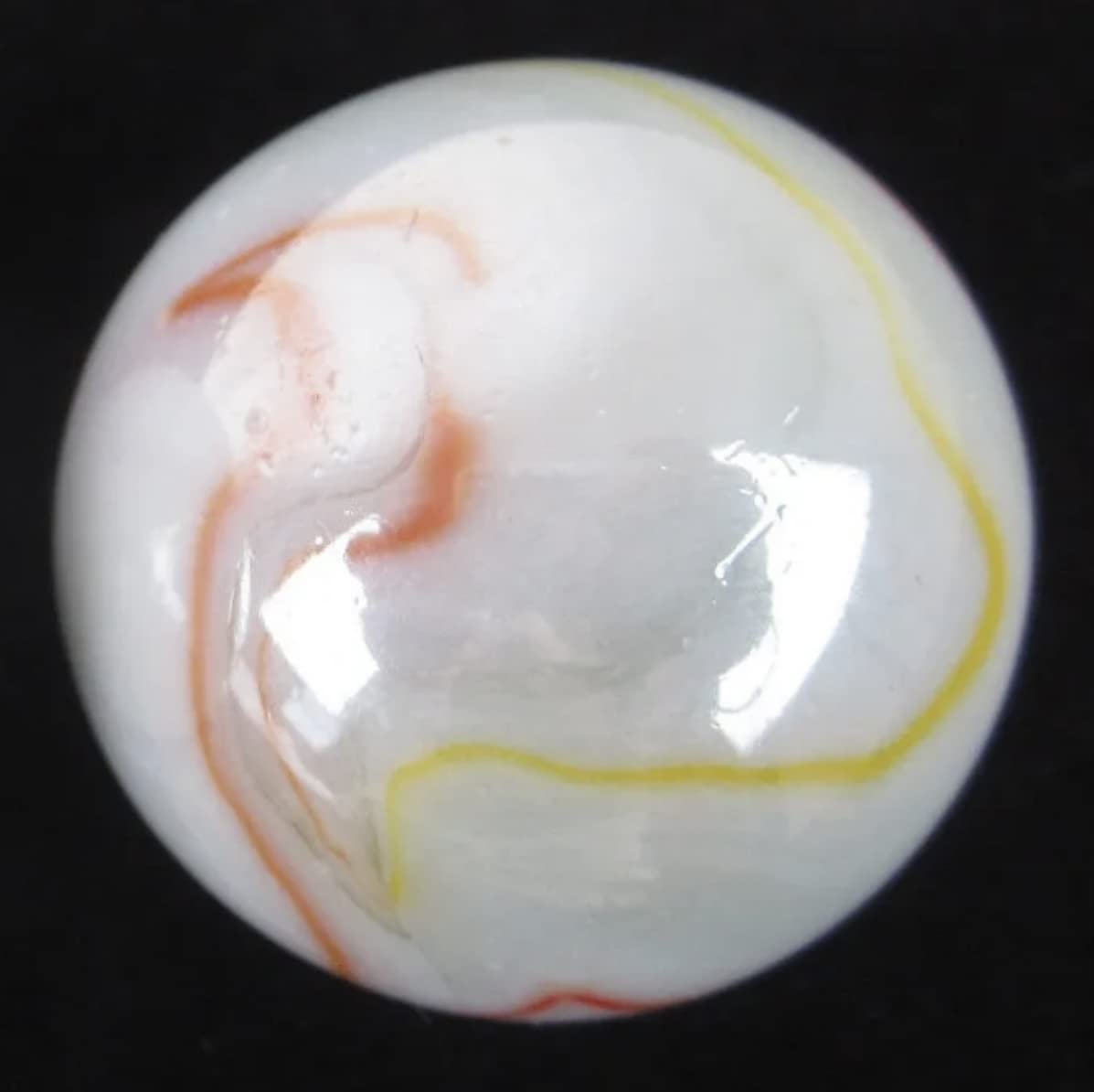 Big Game Toys~1X Cockatoo Mammoth Marble 1 5/8" (42mm) w/Display Stand Glass Ball Large Huge Iridescent White red Blue Shooter Swirl