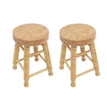 SXFSE Dollhouse Decoration Accessories, 2pcs 1/12 Mini Dollhouse Furniture Miniature Wooden High Stool