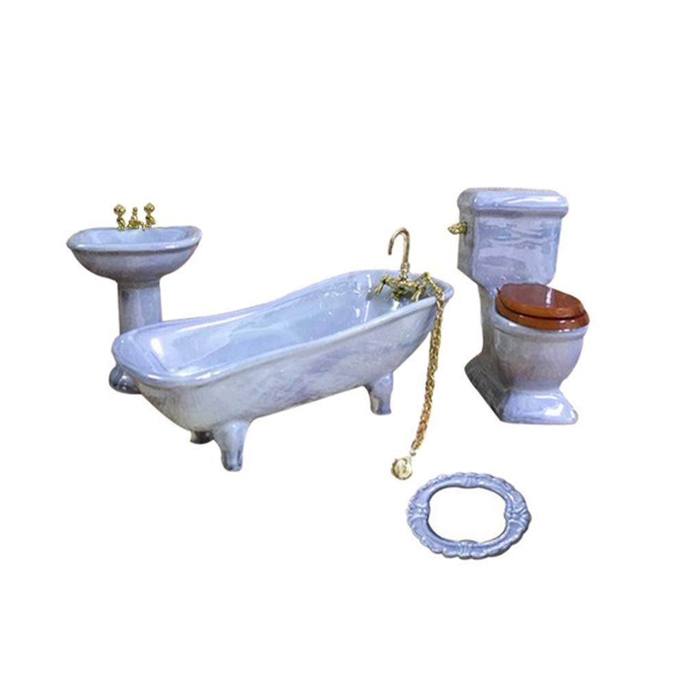 Dollhouse Furniture Miniature Bathroom Set Purple Bathroom Accessories 4PCS-1:12 Scale (Violet)